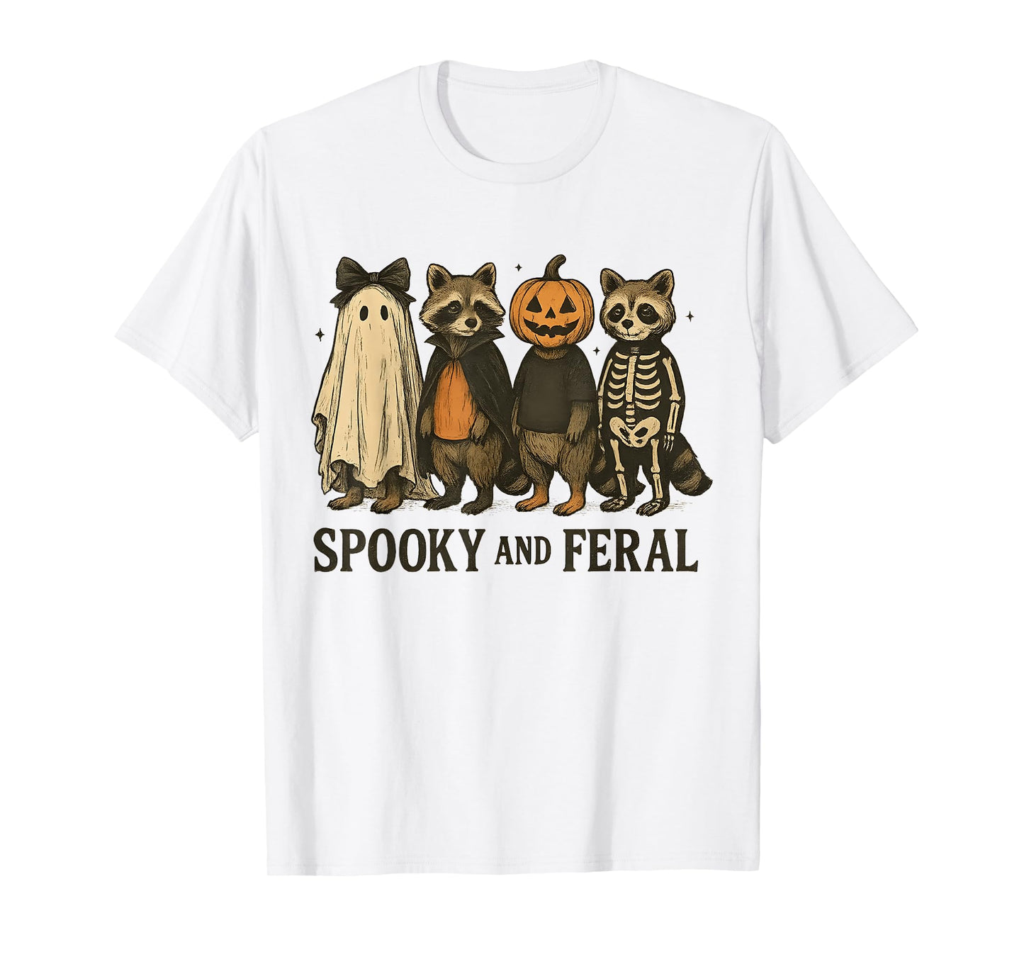 Spooky and Feral Funny Raccoon Halloween Meme Men Women T-Shirt