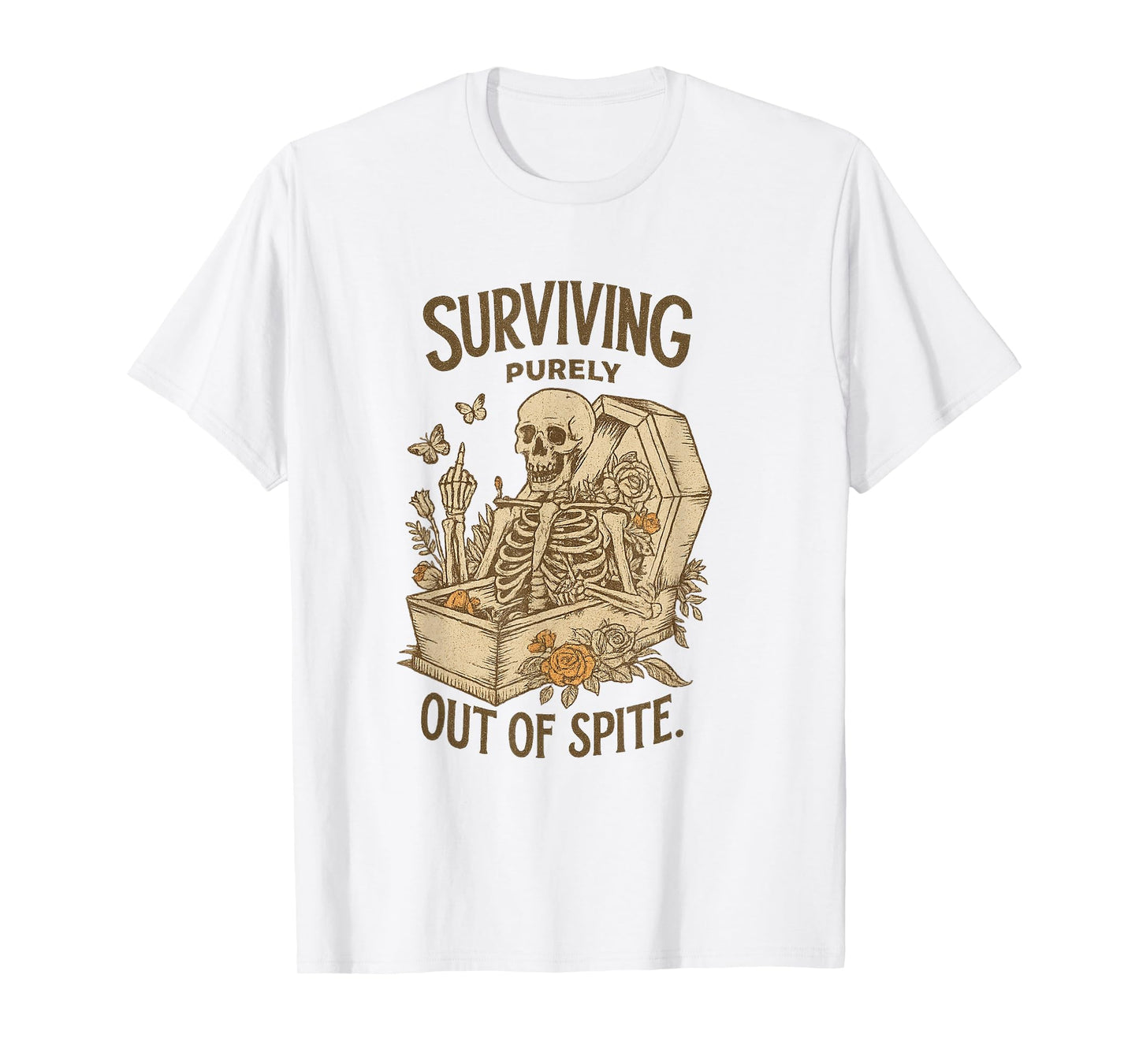 Surviving Purely Out of Spite Funny Goth Skeleton Halloween T-Shirt