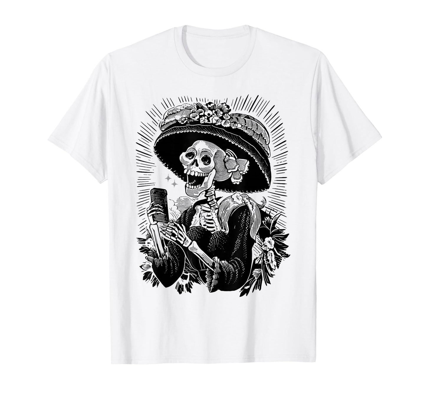 Funny La Catrina Skeleton Selfie Day of The Dead Halloween T-Shirt