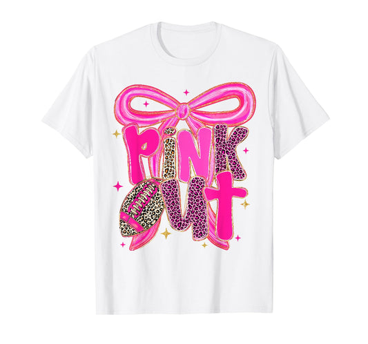 Pink Out Breast Cancer Awareness Football Bow Aesthetic T-Shirt