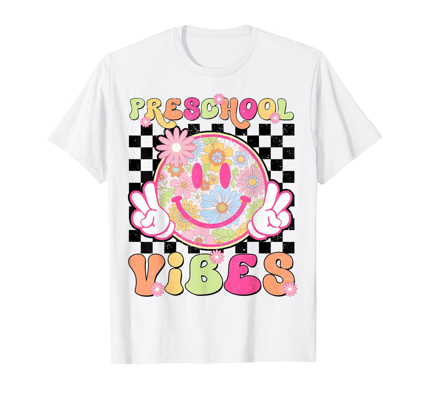 Groovy Preschool Vibes First Day Of School Teacher Girls T-Shirt