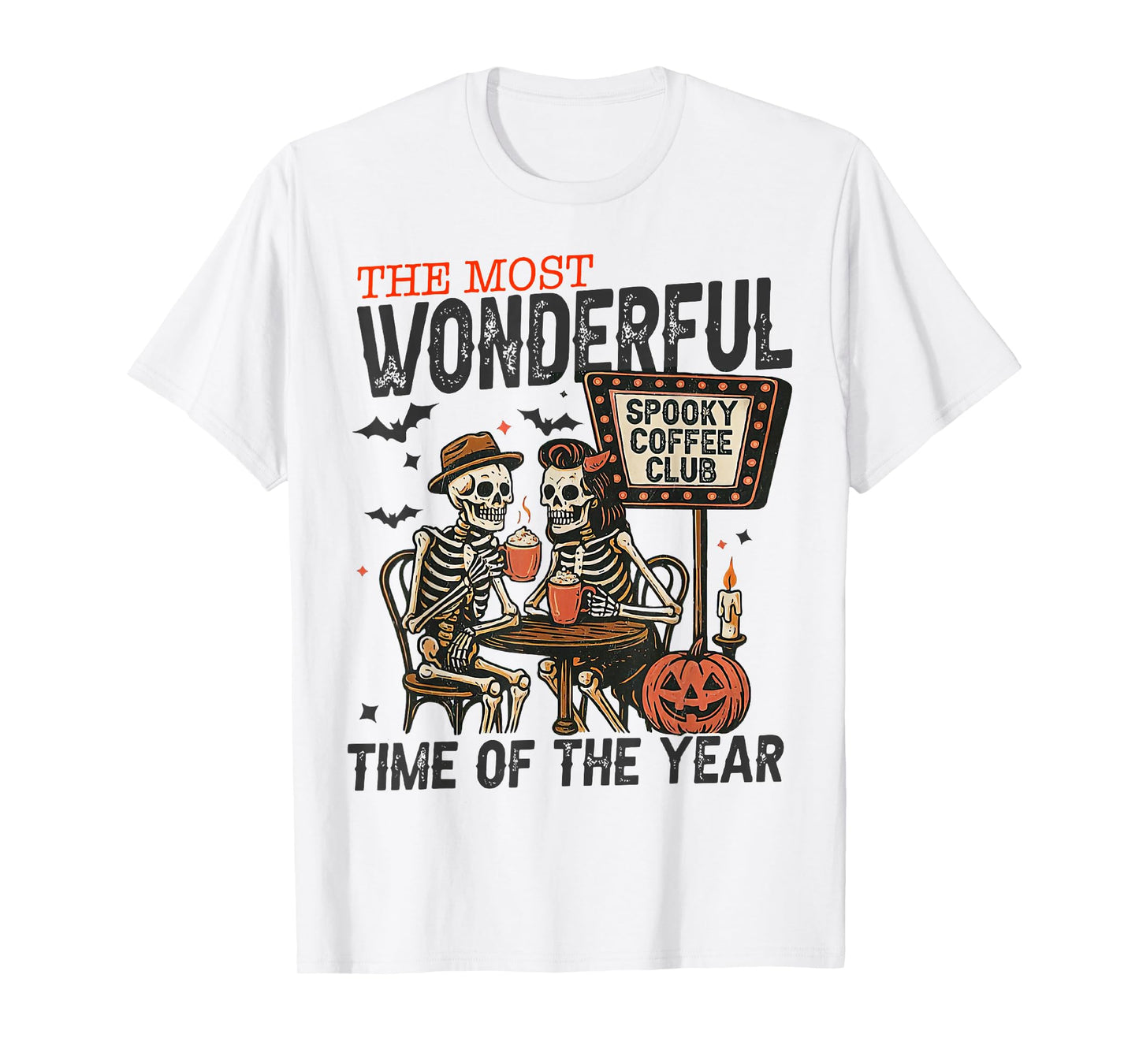 Spooky Coffee Club Funny Halloween Skeletons Drinking Coffee T-Shirt