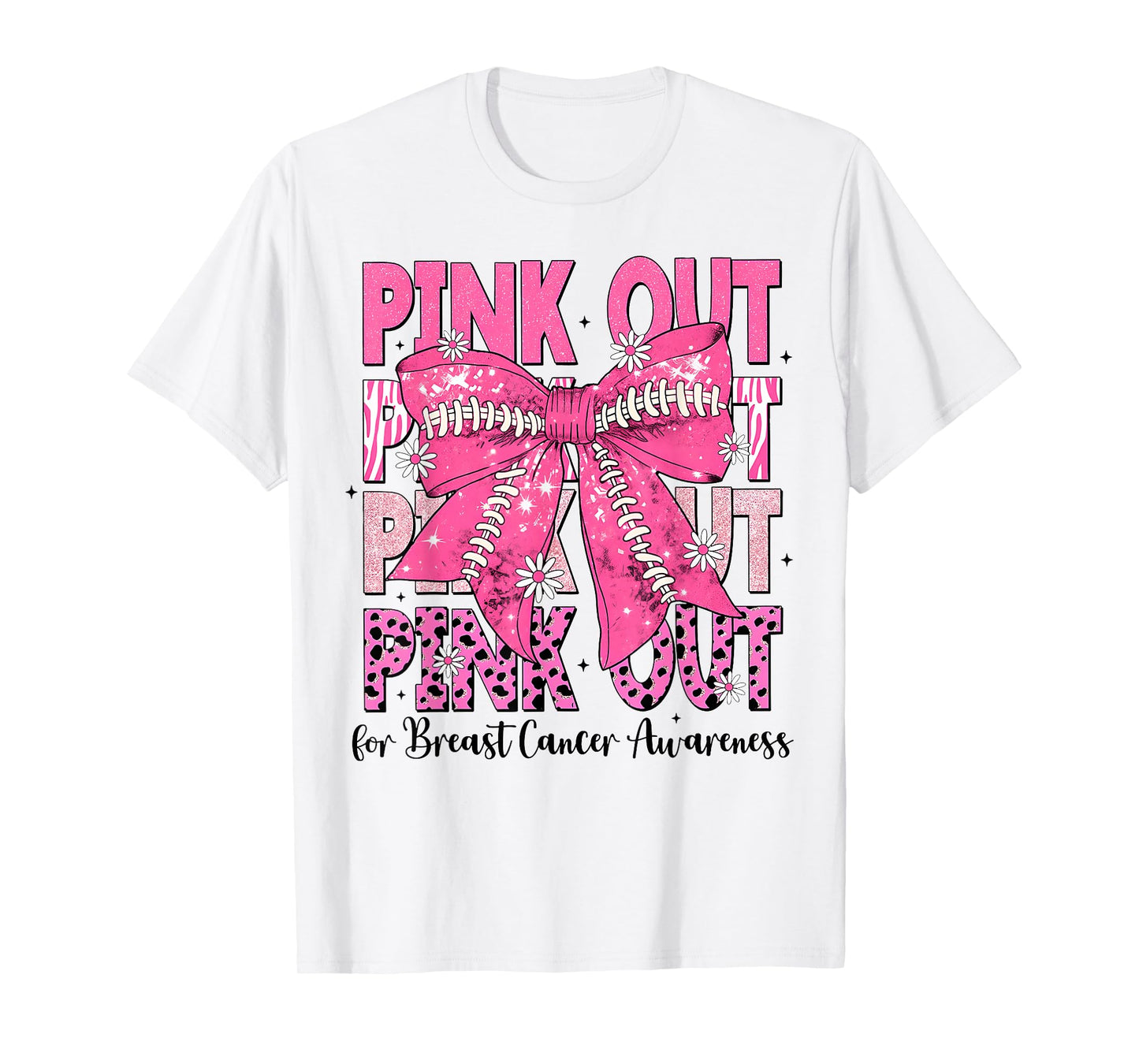 Pink Out Football Team Breast Cancer Awareness Coquette Bow T-Shirt