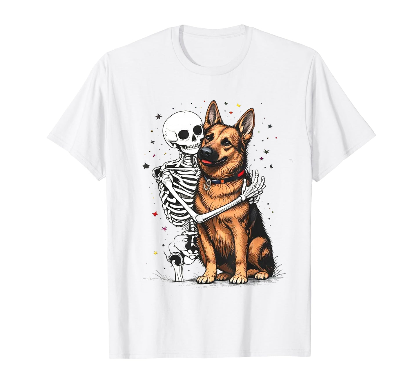 Skeleton Hugging German Shepherd Halloween Lover Mom Dad T-Shirt