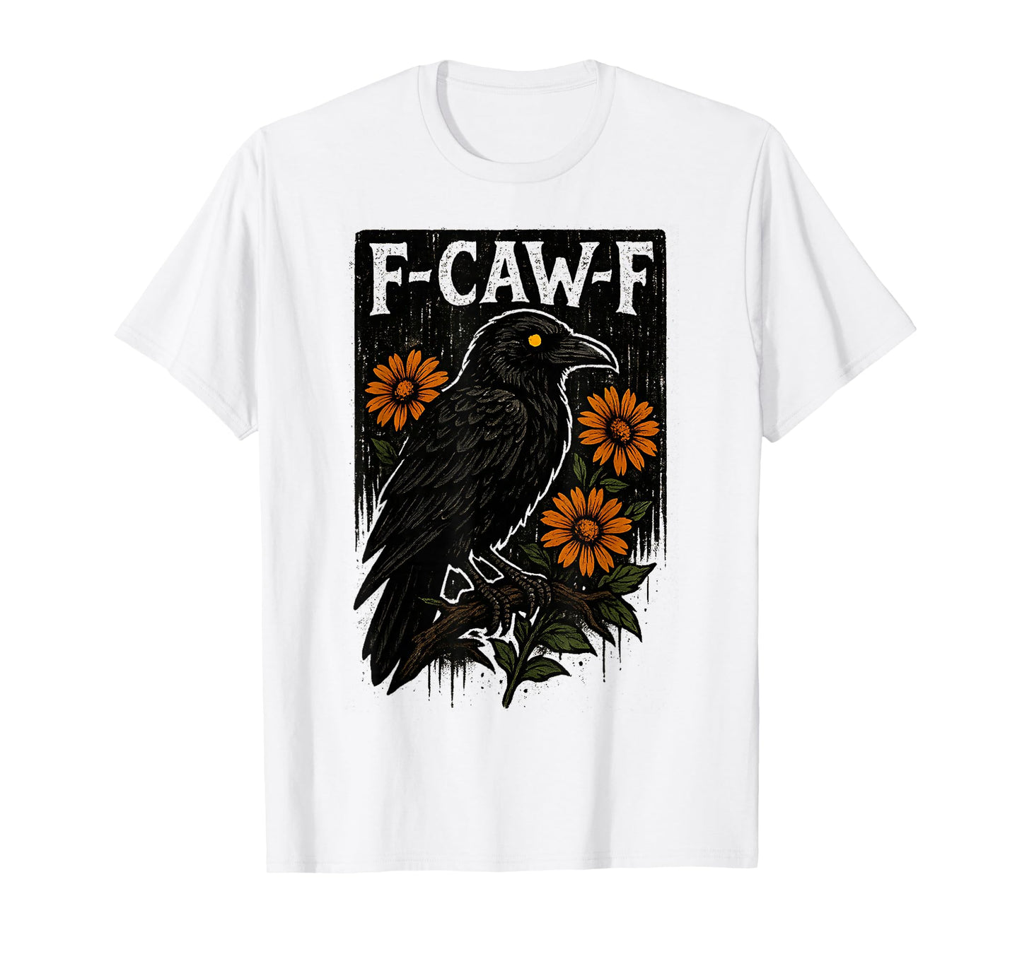 Black Crow F-Caw-F Black Bird Human Skull Floral Gothic T-Shirt