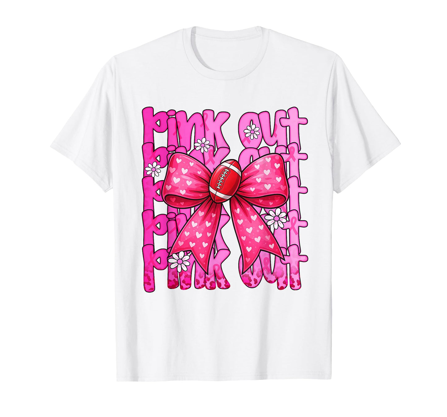 Pink Out Breast Cancer Football Coquette Bow Mom Girls Women T-Shirt
