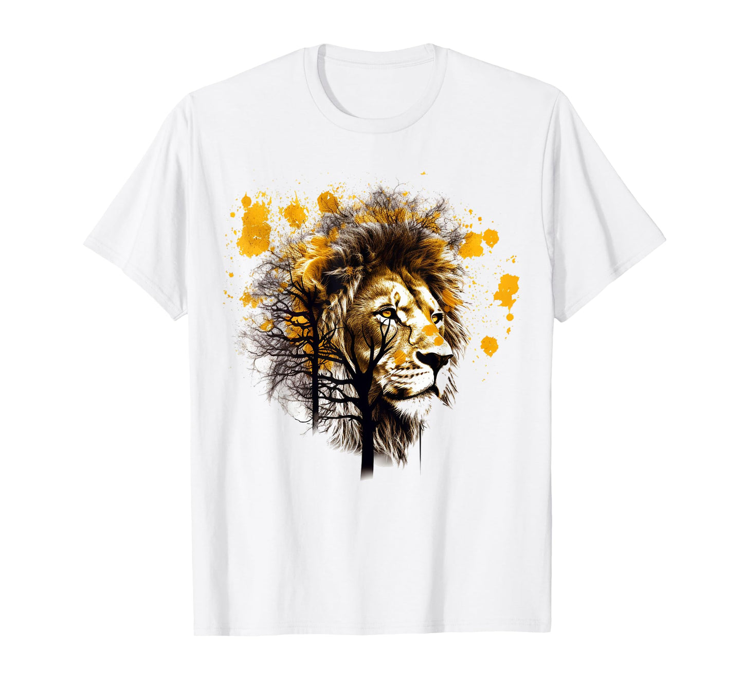 Lion Artwork Tree Colourful Animal Motif Lion T-Shirt