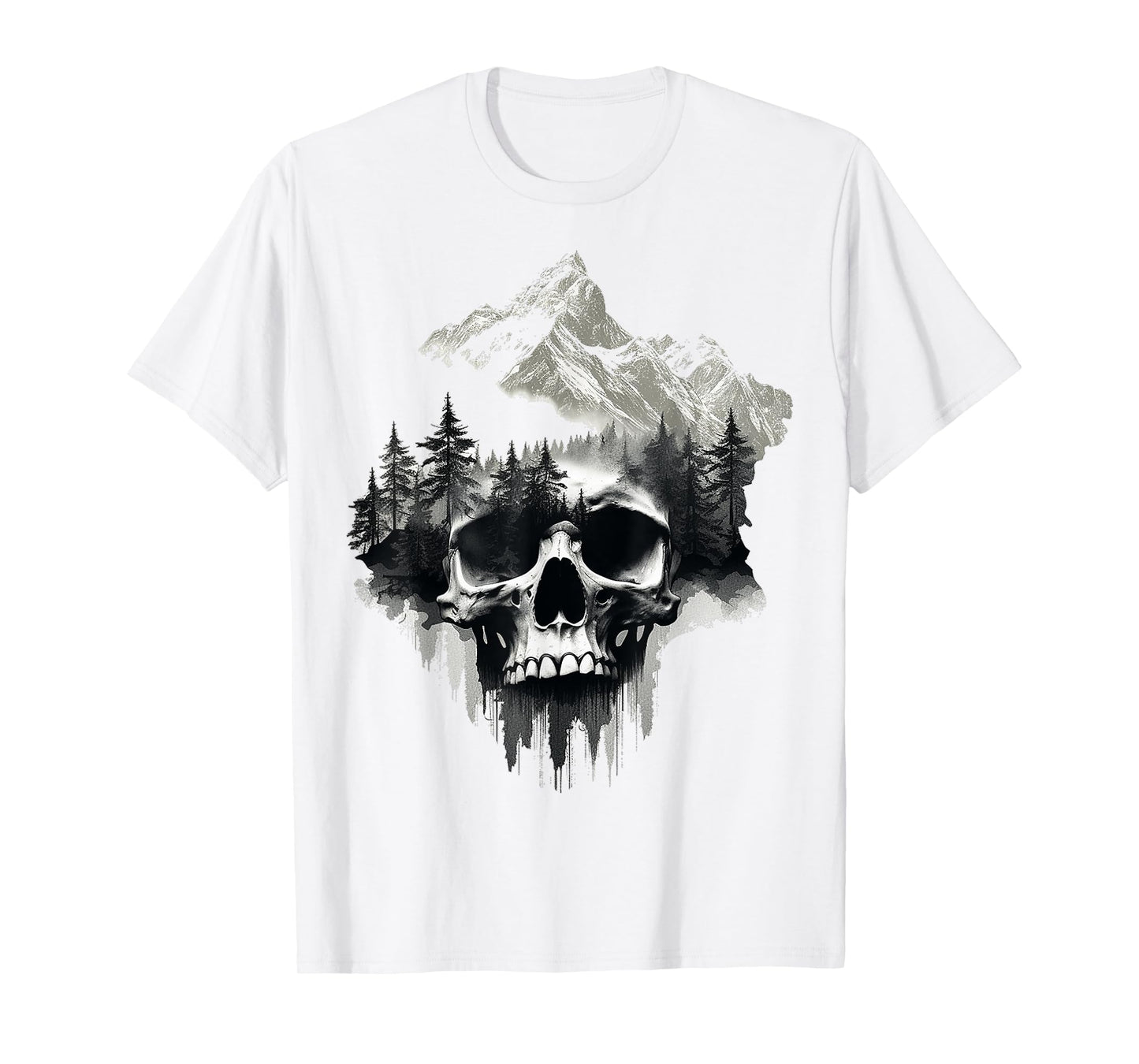 Skull Drawing Nature Artwork Mountains Tree Art Skull T-Shirt