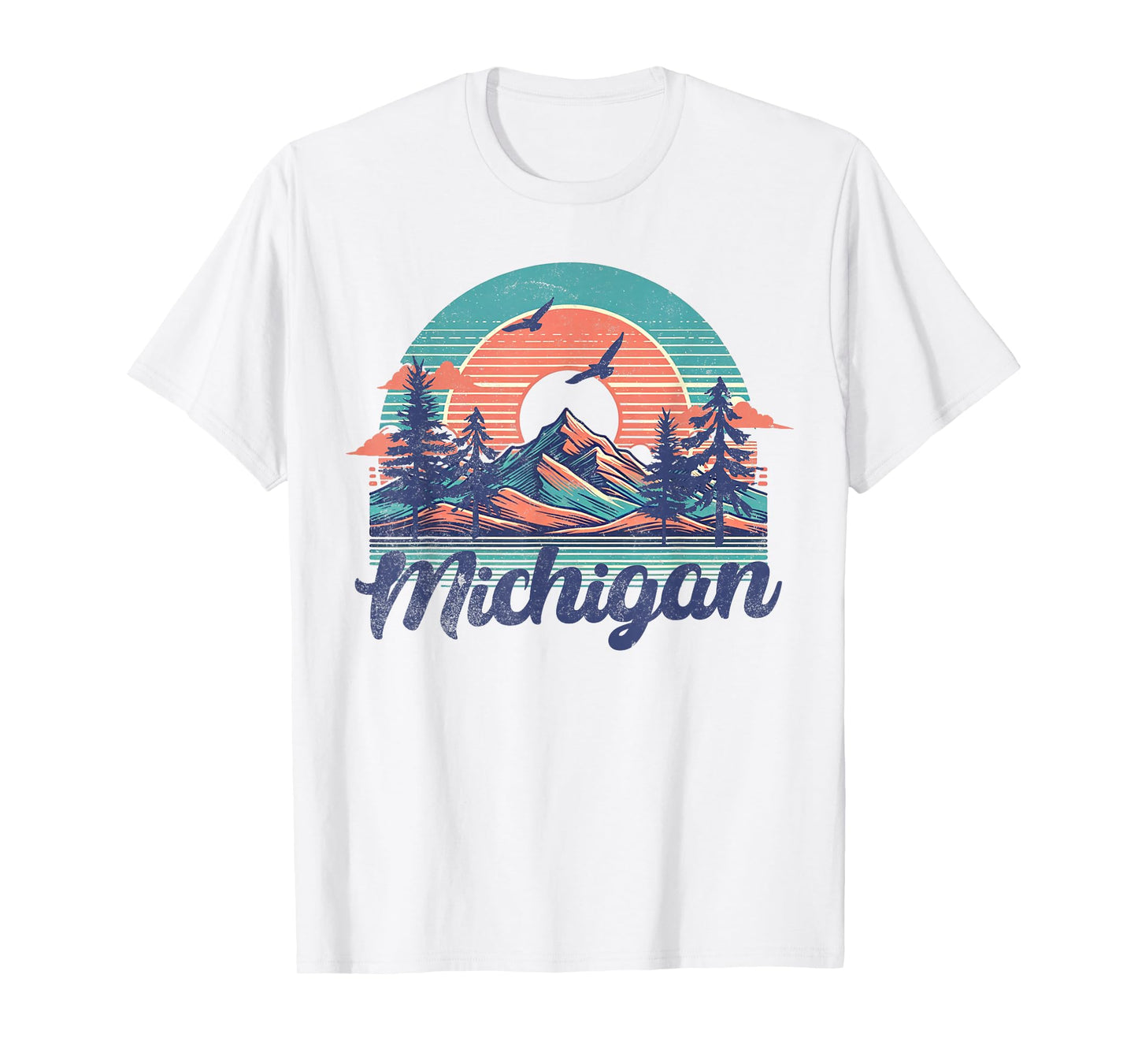 Michigan USA Outdoor Vintage Michigan T-Shirt Blue Unisex-Adults, Kids Crew Neck Short Sleeve Classic Fit Cotton, Polyester Small