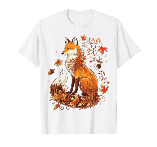 Autumn Floral Fox Fall Boho Animal Nature Lover Tee T-Shirt
