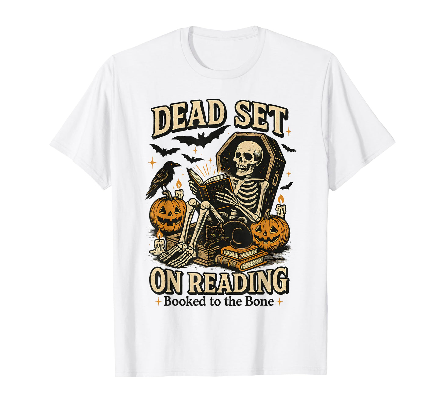 Funny Book Dead Set On Reading Skeleton Halloween Bookish T-Shirt