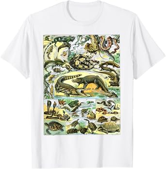 Reptiles Collection Table Turtle Snake Species Vintage T-Shirt