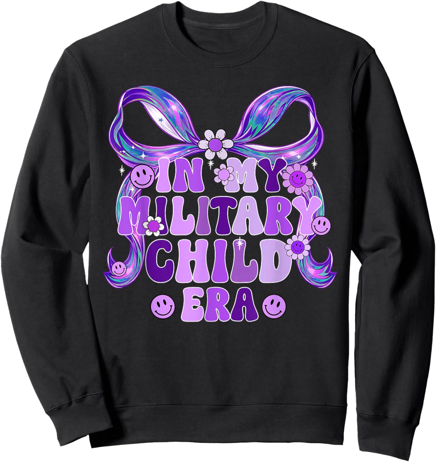 in My Military Child Era Coquette Bow Purple Up for Military T-Shirt - Sweatshirt | Black