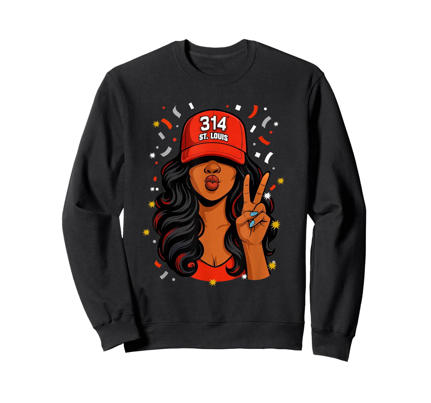 St. Louis 314 Black Woman Wearing Red Hat T-Shirt - Sweatshirt | Black