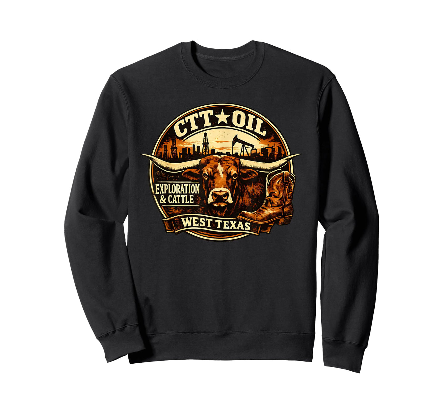CTT Oil Exploration & Cattle Company Texas T-Shirt - Sweatshirt | Black
