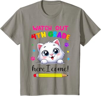 Kids Watch Out 4th Grade Here I Come Girls Cat Back To School T-Shirt