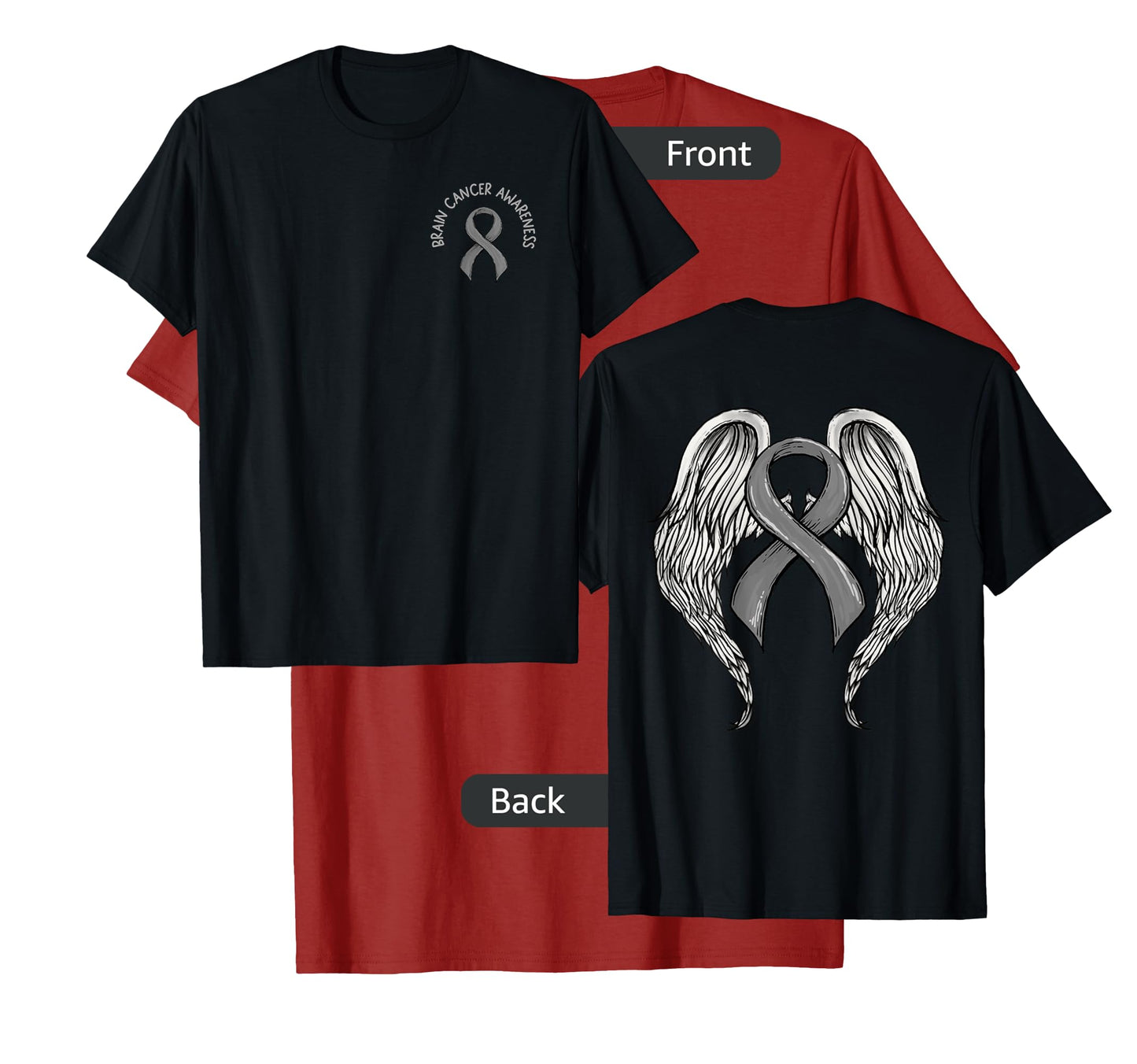 Brain Cancer Awareness, Large Memorial Wings on back T-Shirt