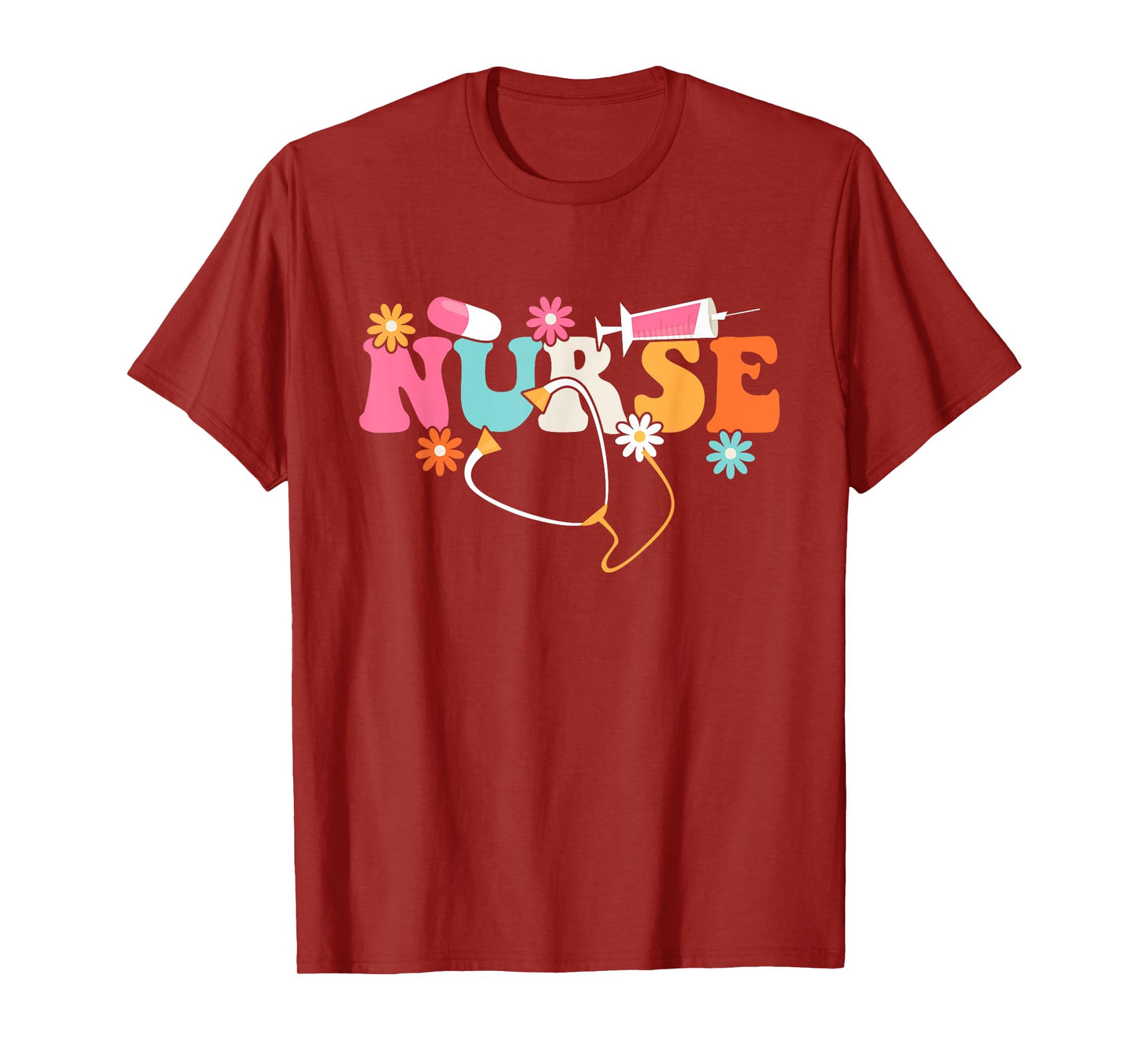 Nurse - Cute Retro Groovy Nurse Flower Nursing T-Shirt