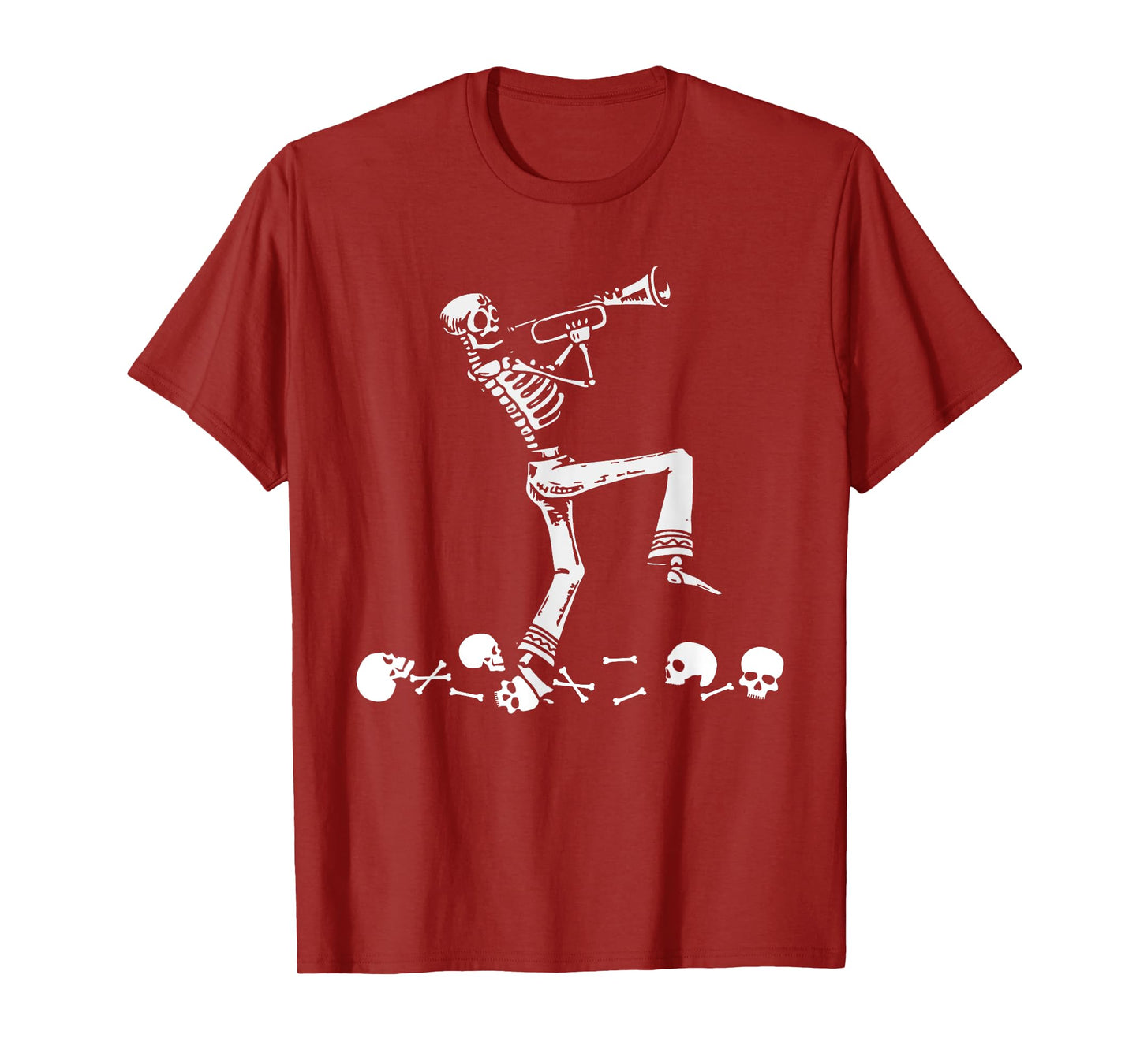 Skeleton Playing Trumpet Instruments Musician Halloween T-Shirt