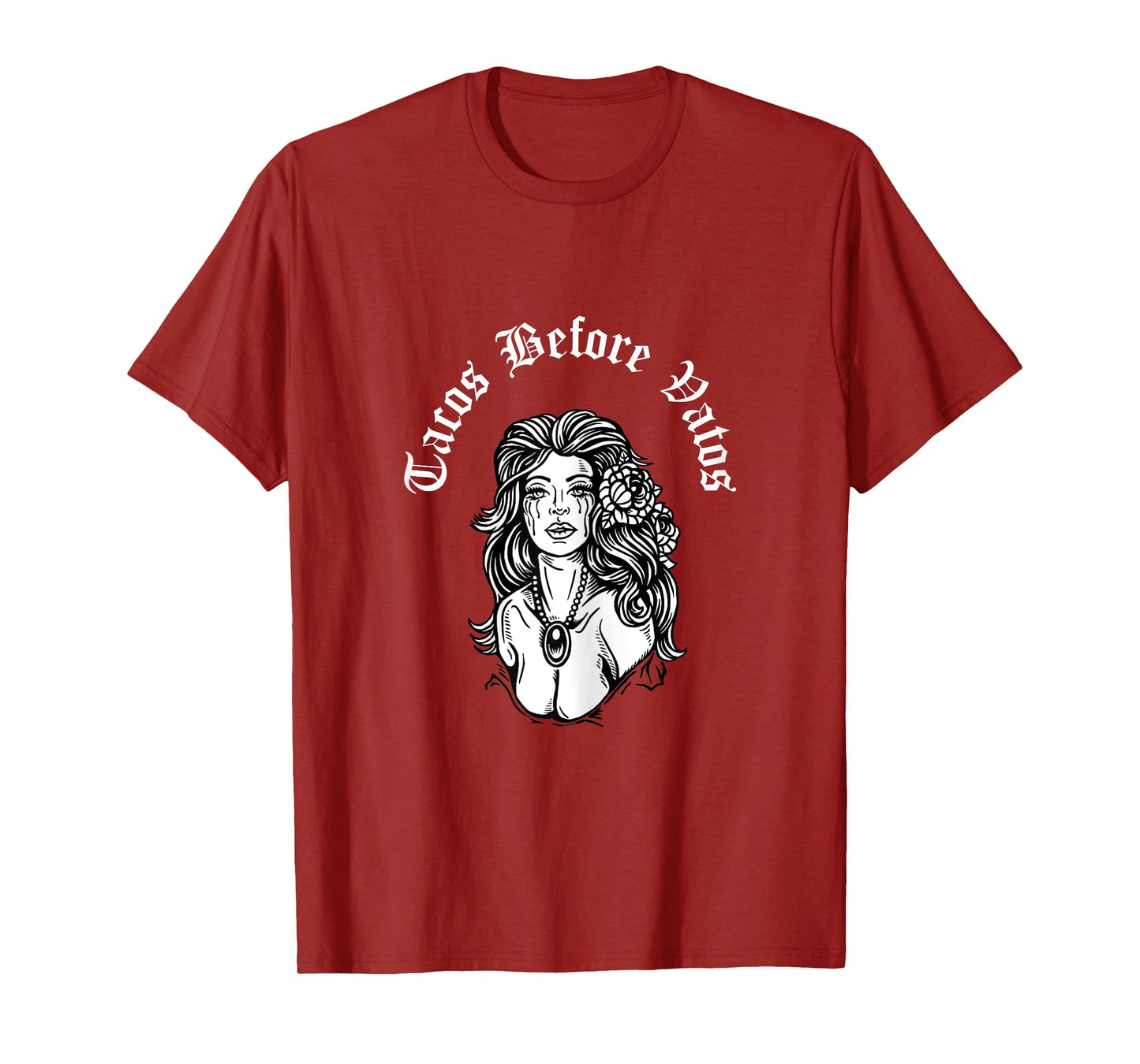 Proud Chingona Club Tacos before Vatos Chola T-Shirt - Women's X-Small Black Crew Neck Short Sleeve Classic Fit Cotton 65% Polyester 35% Retro Graphic Blended Fabric T-Shirt