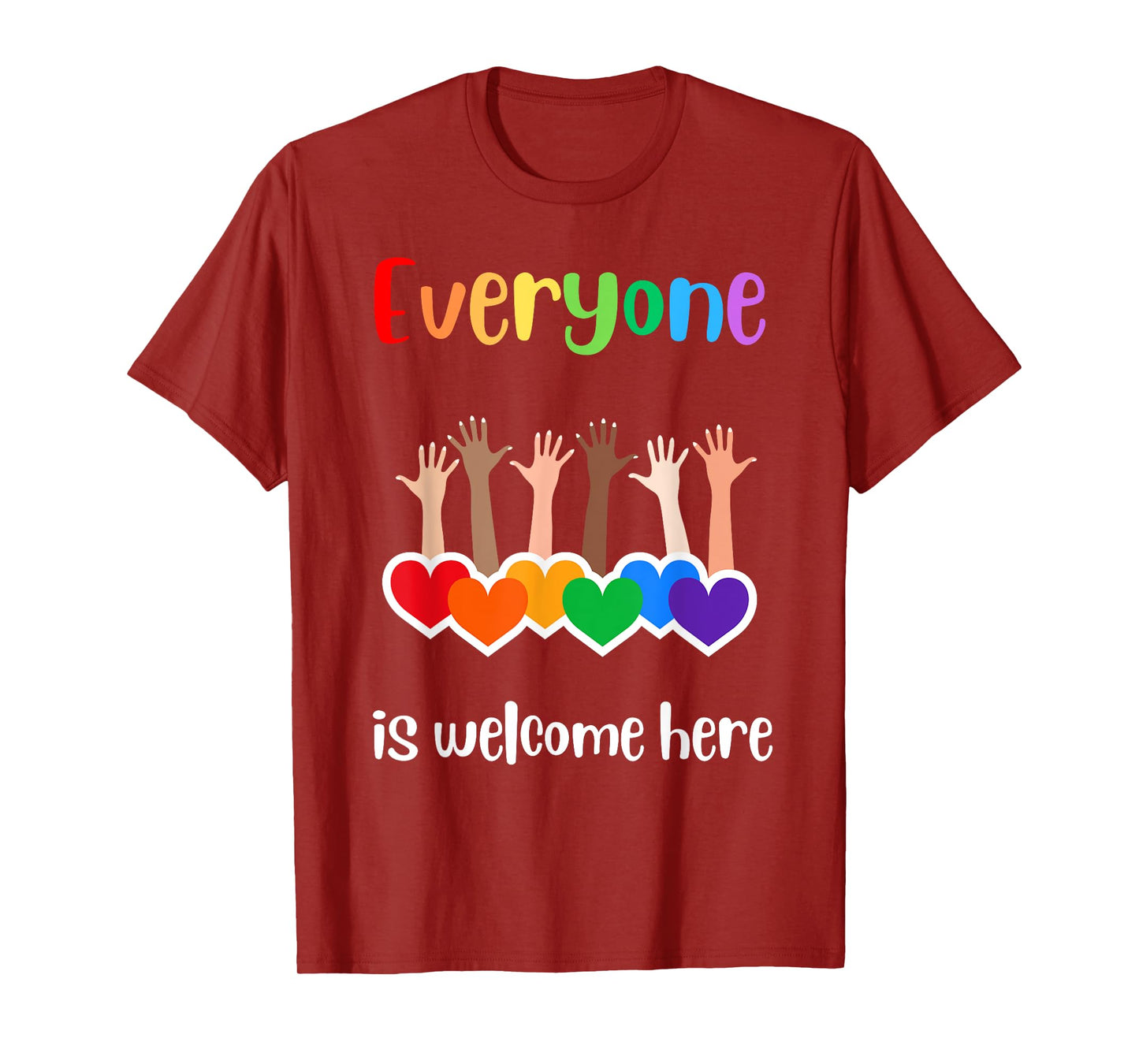Everyone is welcome here diversity inclusion rainbow hearts T-Shirt