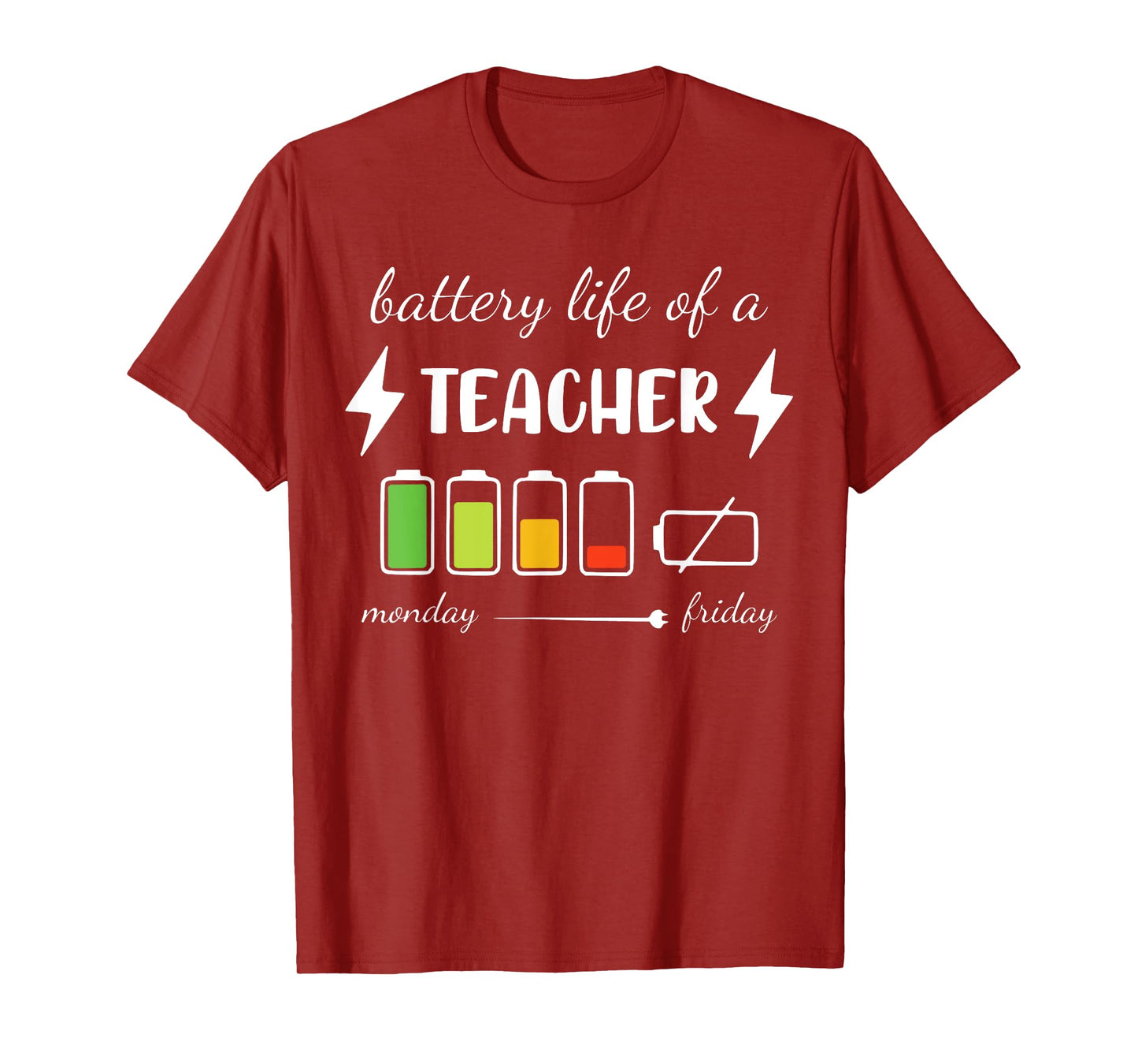 Battery Life Of A Teacher Monday Friday Teacher T-Shirt for Men Women