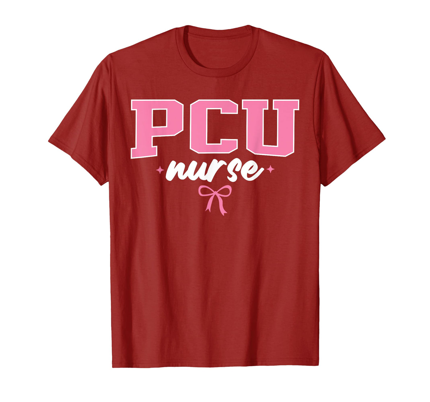 PCU Nurse Progressive Care Unit Nursing Cute Women Pink Bow T-Shirt