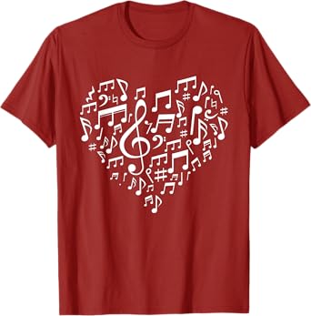 Heart Shape Musical Notes Music lovers Gift Valentines Day T-Shirt