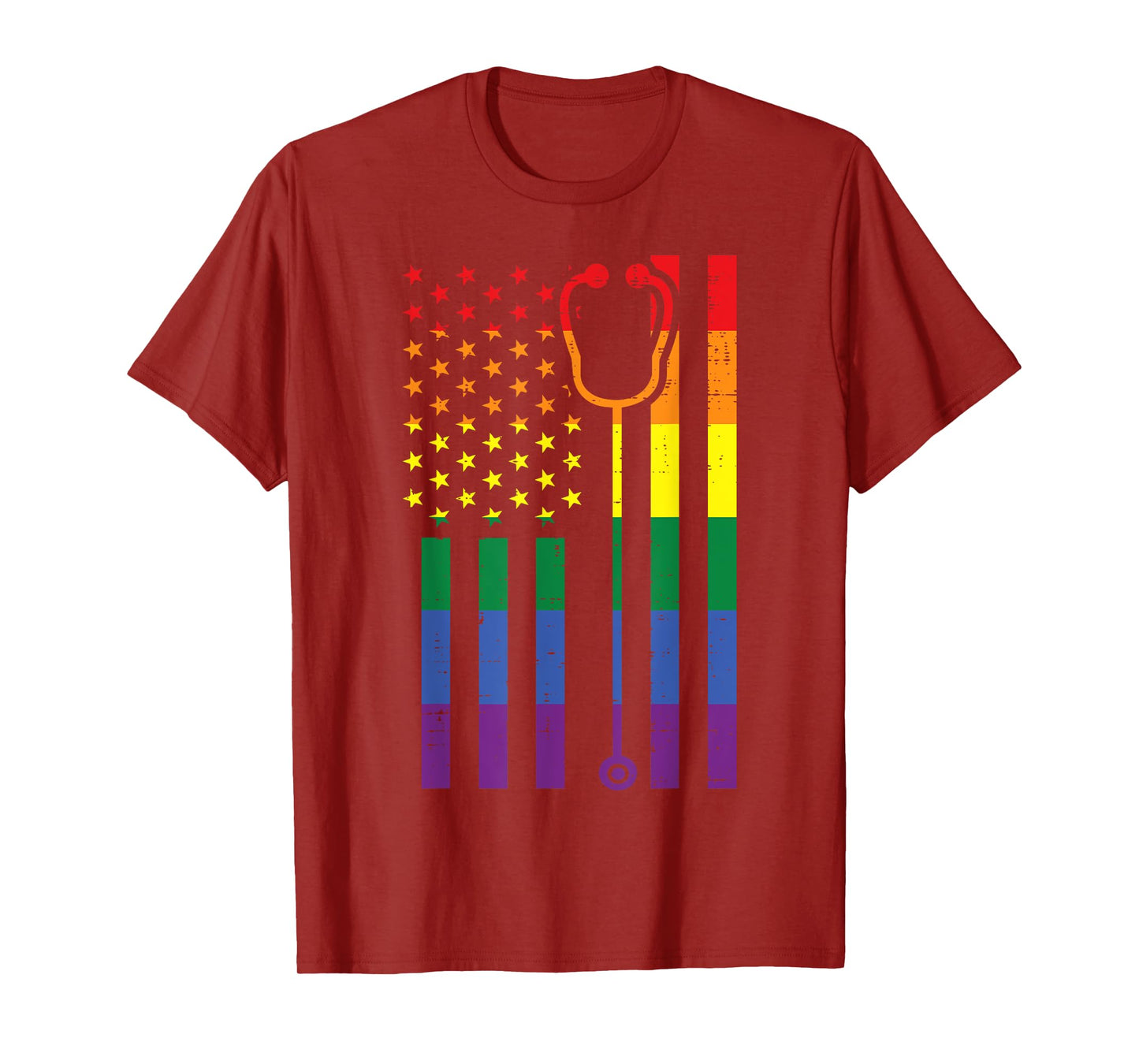 Rainbow US Flag Stethoscope Gay Pride LGBTQ Nursing Nurse T-Shirt