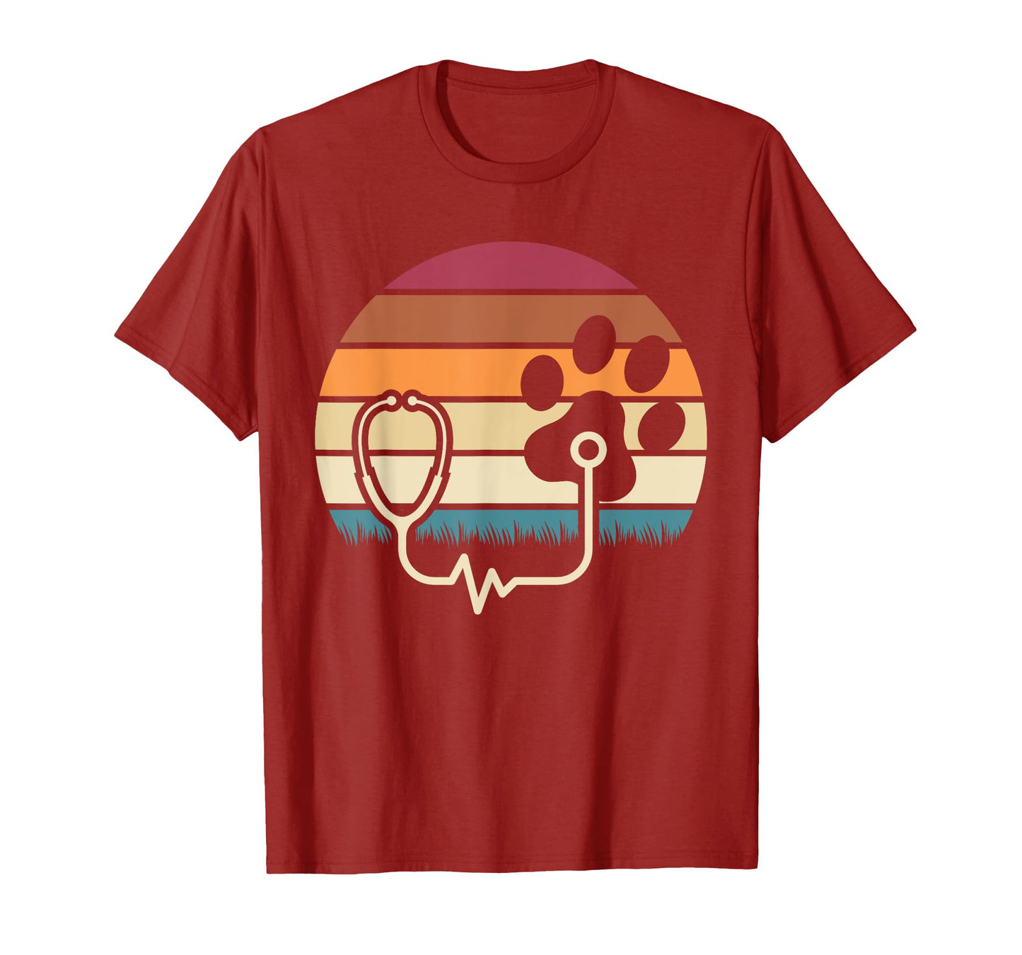 Retro Paw Stethoscope Vet Tech Funny Veterinary Technician T-Shirt