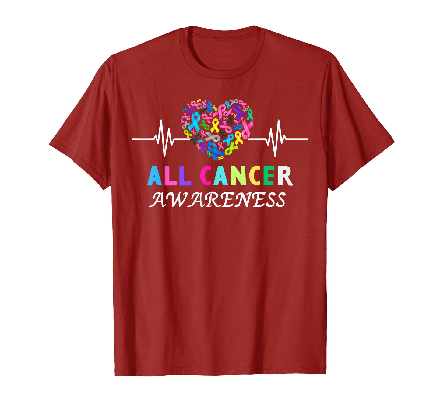 All Cancer Matters Heartbeat Multicolor Ribbon Awareness T-Shirt
