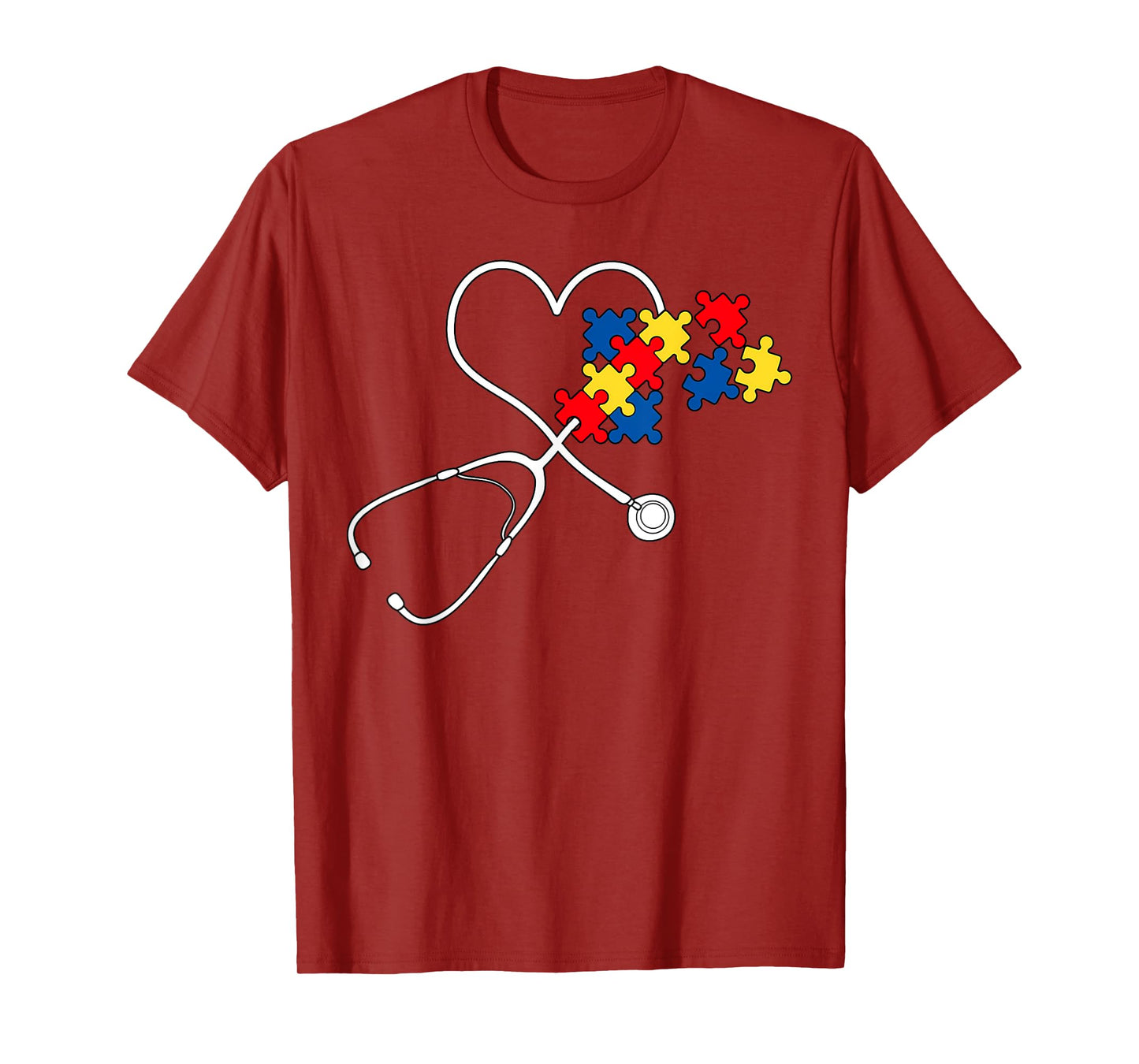 Autism Awareness Nurse Stethoscope Heart ASD Scrub Top Women T-Shirt