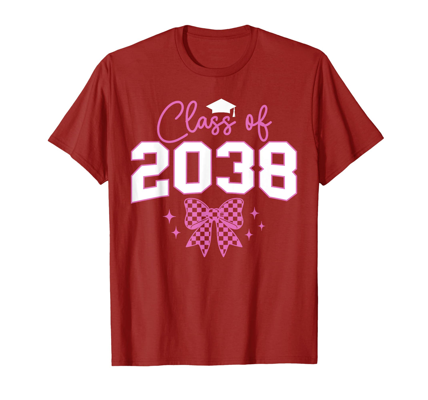 Class of 2038 Grow With Me Kindergarten Pink Coquette Bow T-Shirt