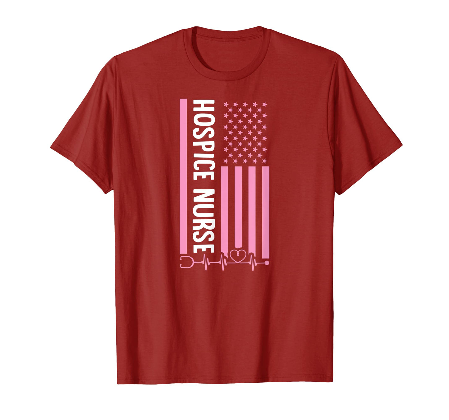 Patriotic Hospice Nurse USA American Flag Heart Pulse T-Shirt