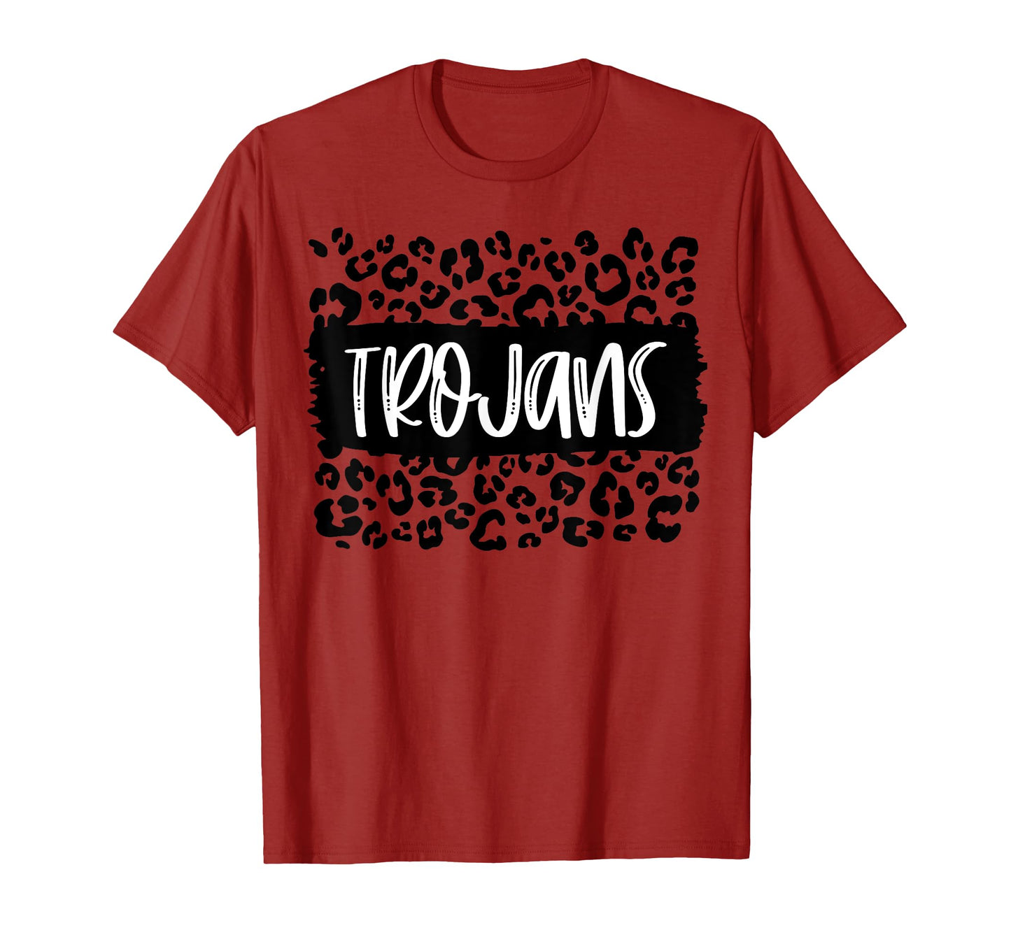 Trojans Team Mascot School Spirit Game Night Leopard Print T-Shirt