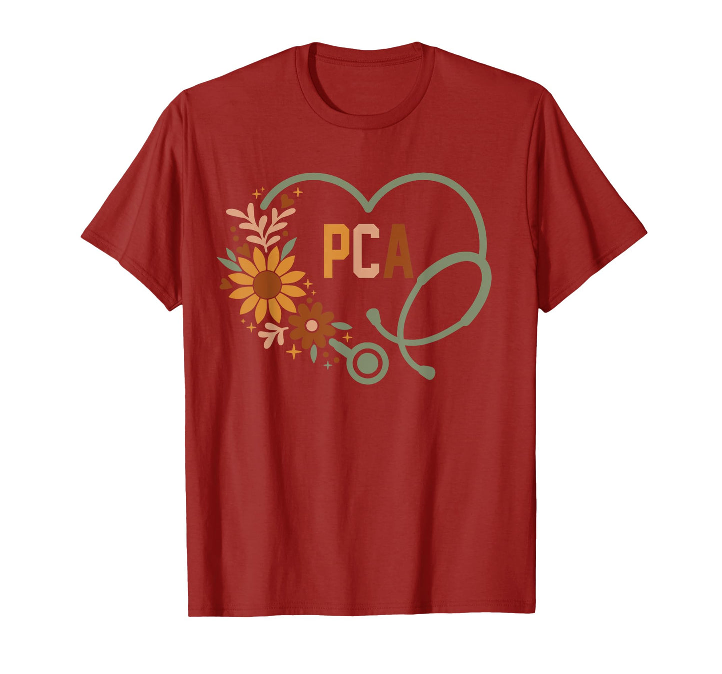 Floral Stethoscope Heart Nursing PCA Patient Care Assistant T-Shirt