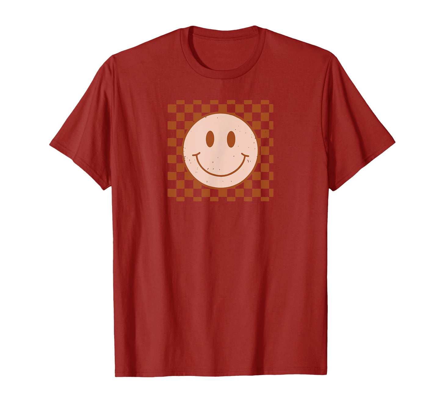 Retro Happy Face Smile Face Checkered Pattern T-Shirt