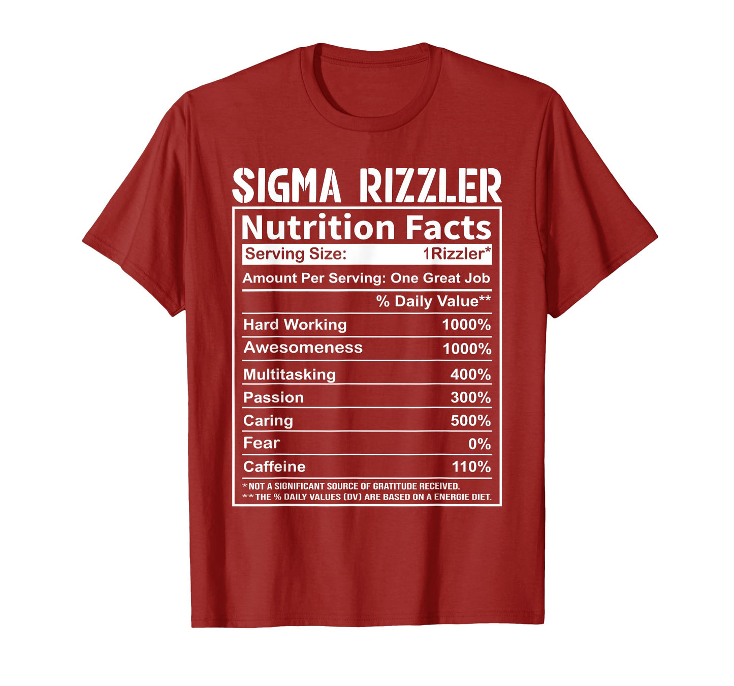 Sigma Rizzler Nutrition Facts Rizz Funny Rizzler Sayin Meme T-Shirt