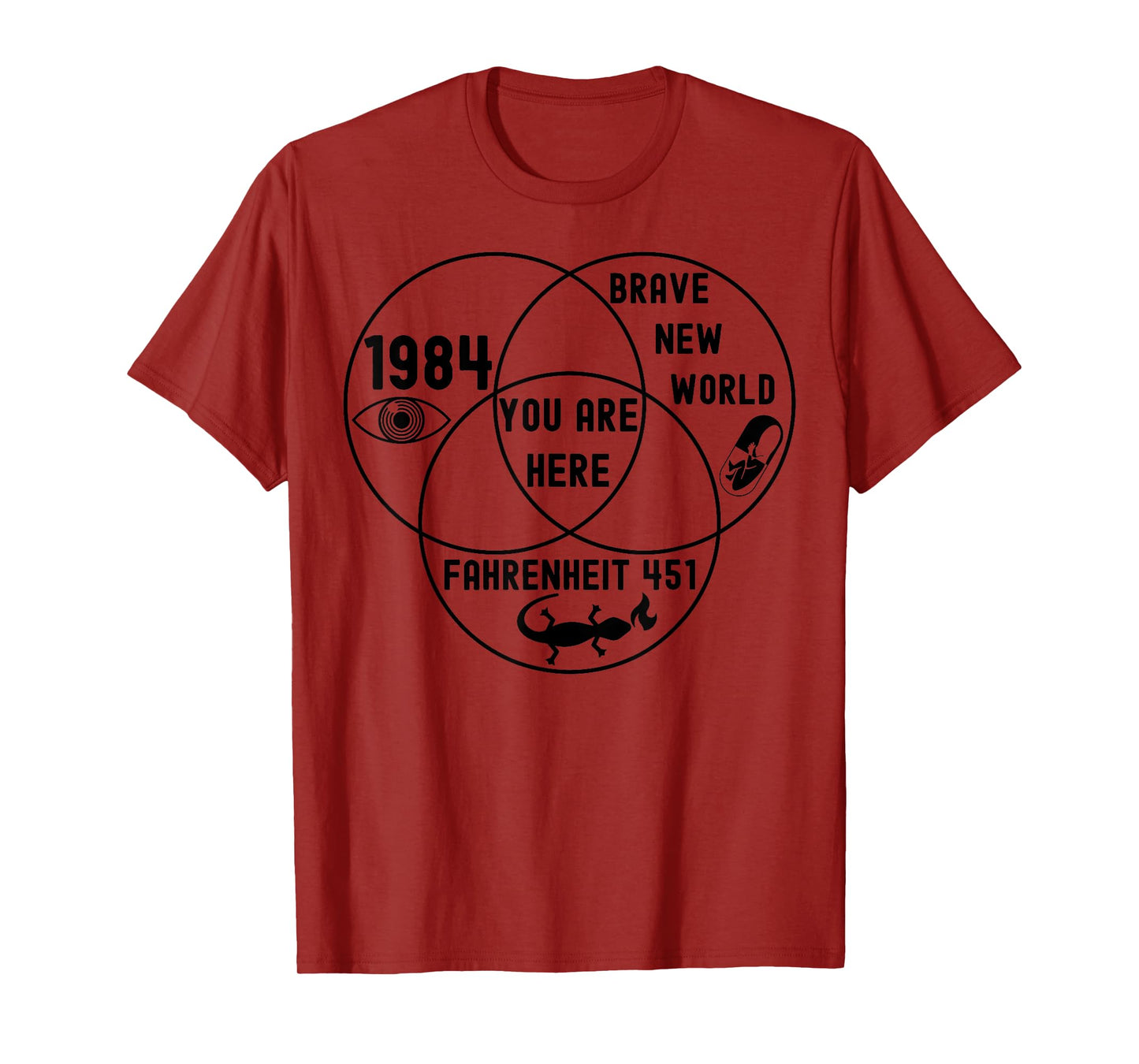 Funny You Are Here Dystopian Venn Diagram English Teacher Bk T-Shirt for Men Women Girls Kids