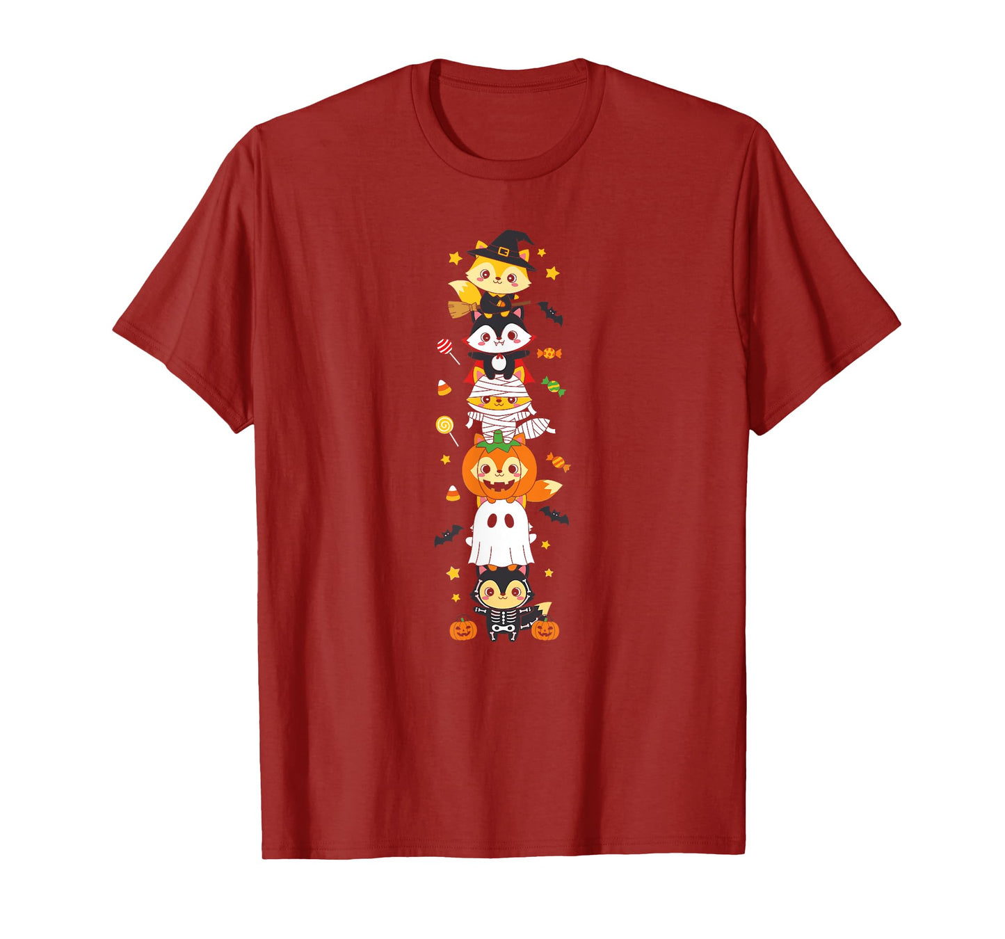 Funny Fox Witch Vampire Ghost Halloween Kids Mens Womens T-Shirt