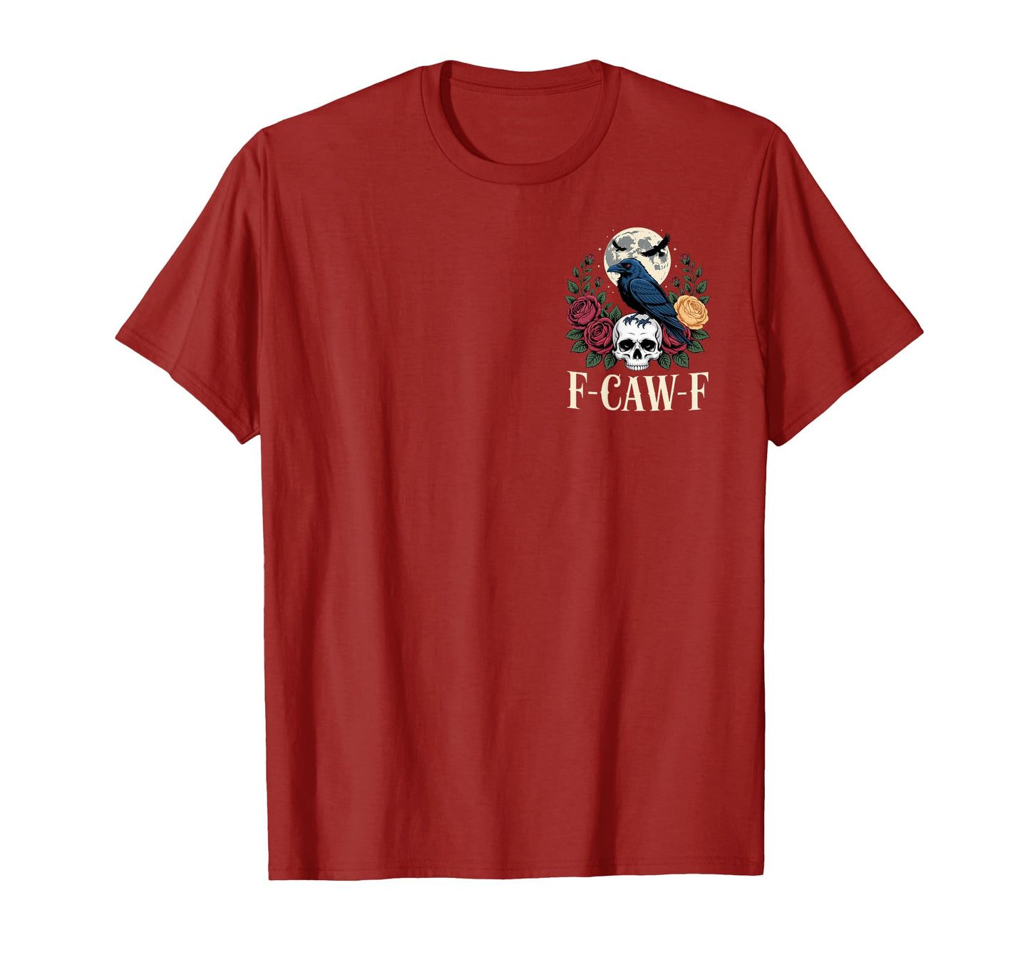 F-CAW-F Funny Raven Gothic Outfit Skull Roses Moon Crow Look T-Shirt