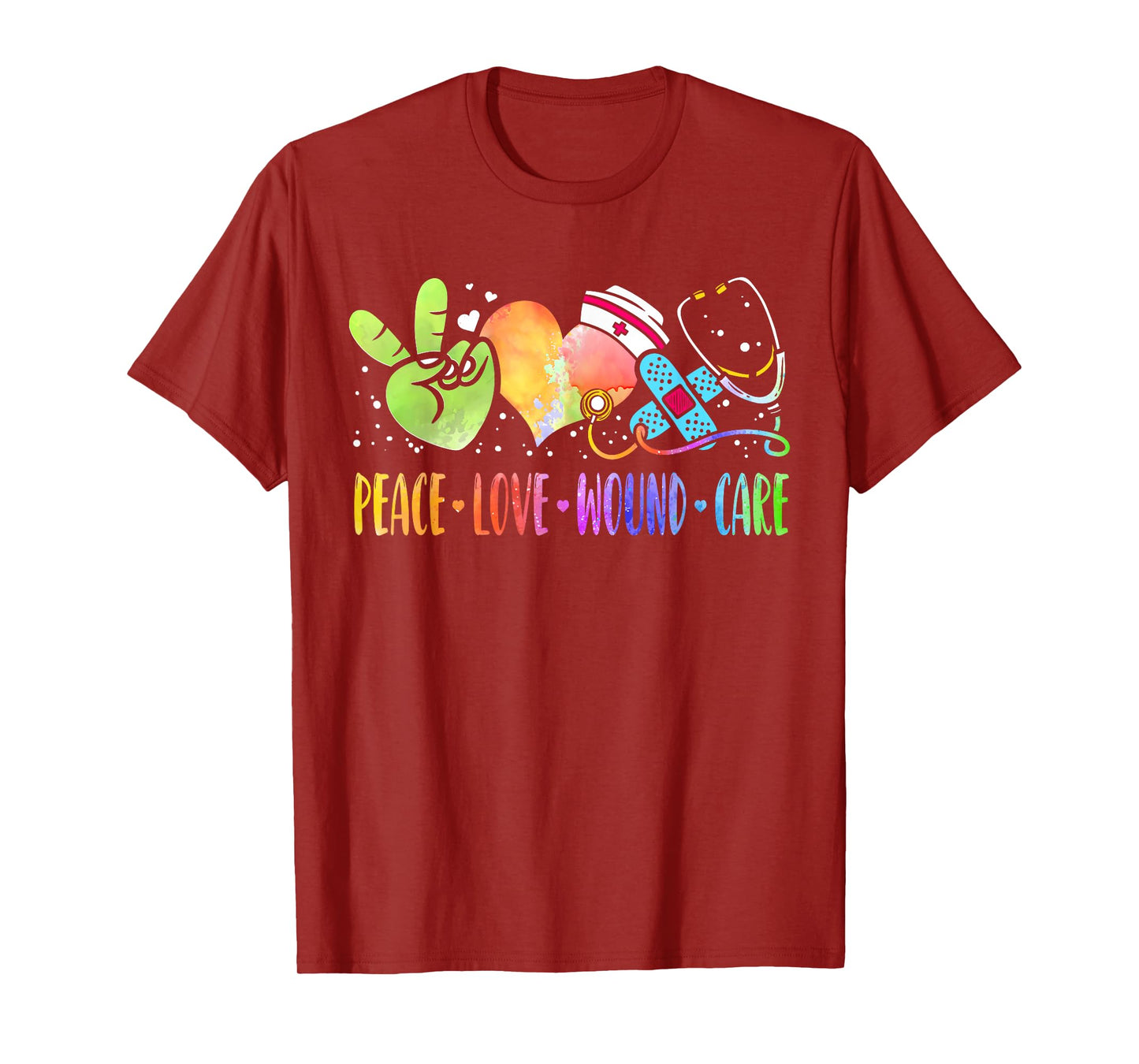 Peace Love Wound Care Nurse Heart Stethoscope RN Tie-Dye T-Shirt