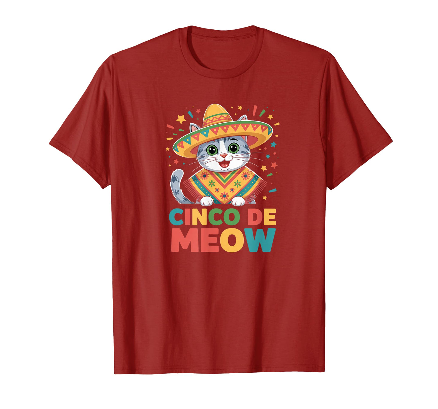 Cinco De Meow Funny Cat in Sombrero Fiesta Pun T-Shirt