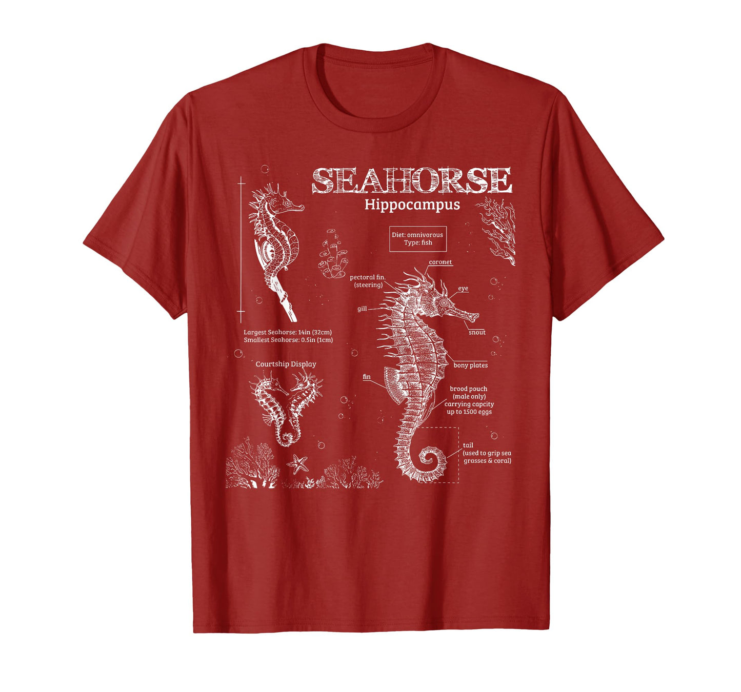 Vintage Seahorse Anatomy Marine Biologist Ocean Animals T-Shirt