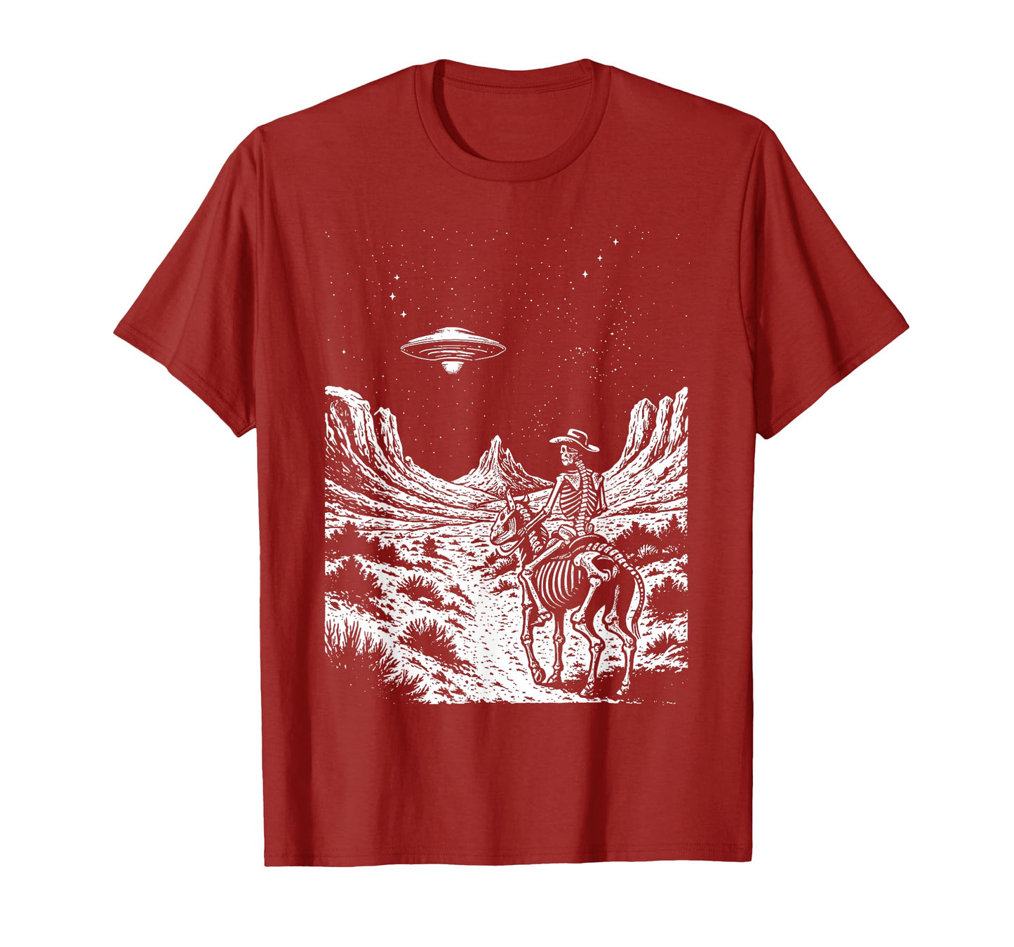 Skeleton Cowboy Alien UFO Western Desert Aesthetic Men Women T-Shirt