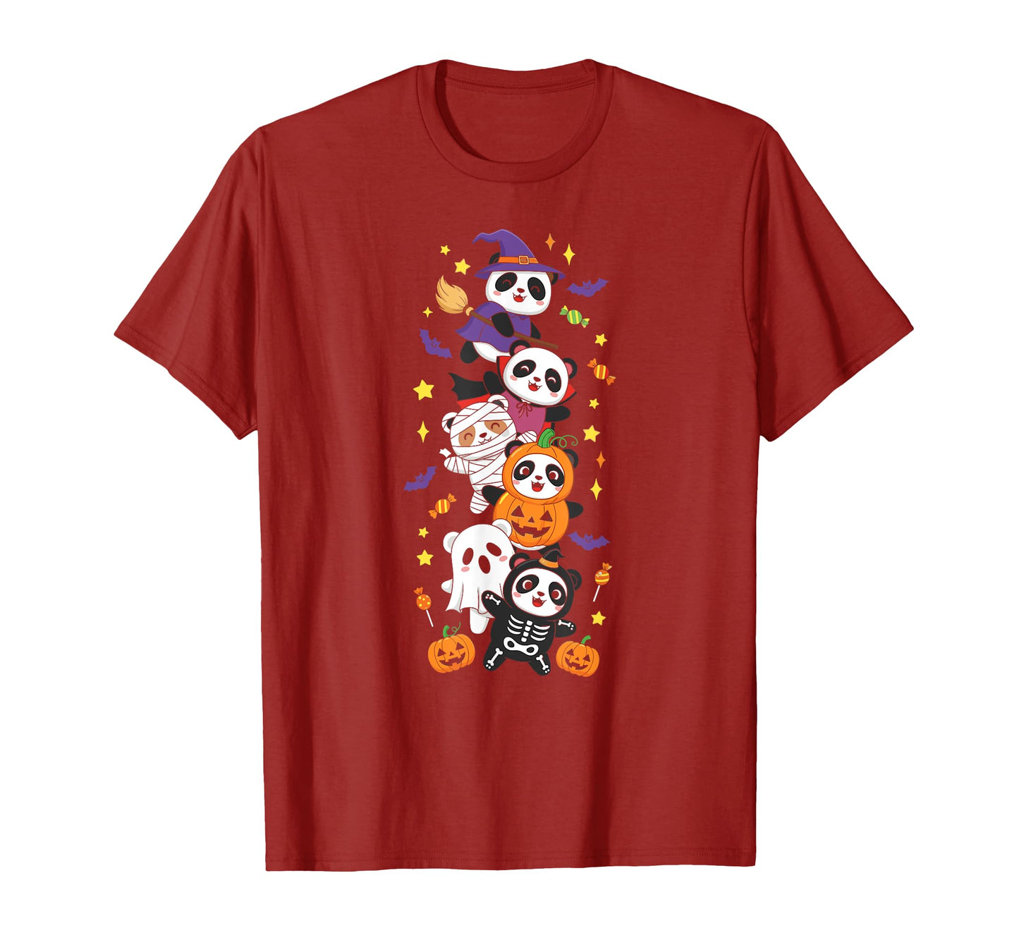Funny Panda Witch Vampire Ghost Halloween Kids Mens Womens T-Shirt