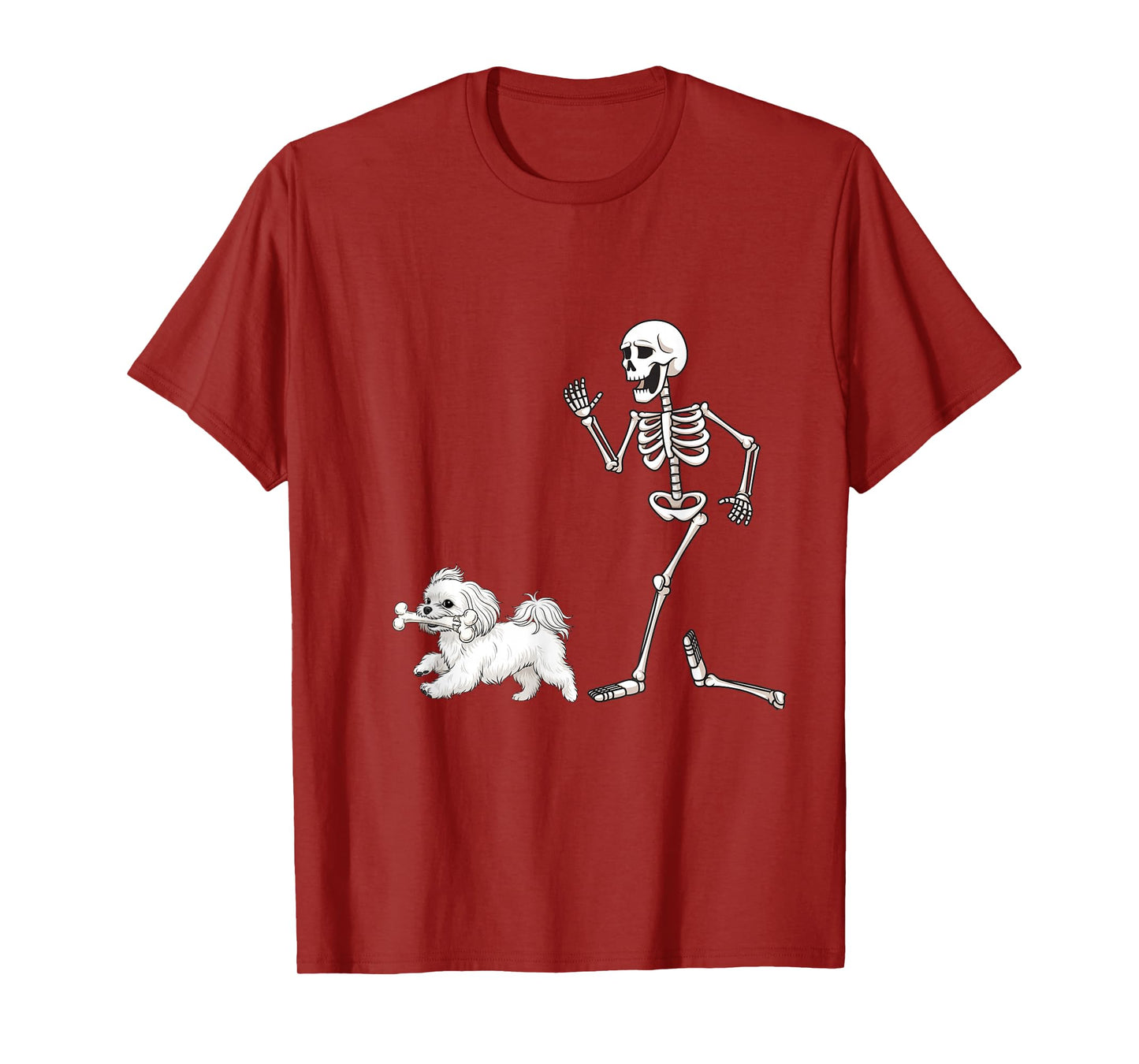 Funny Halloween Maltese and Skeleton T-Shirt