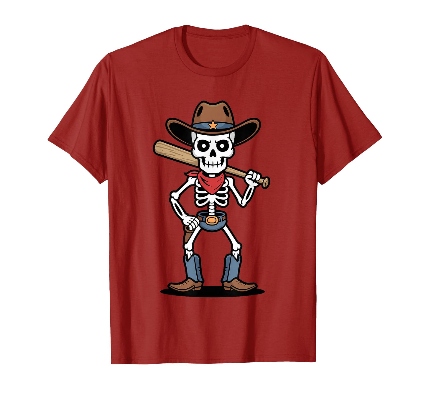 Cowboy Skeleton Baseball Halloween Graphic T-Shirt