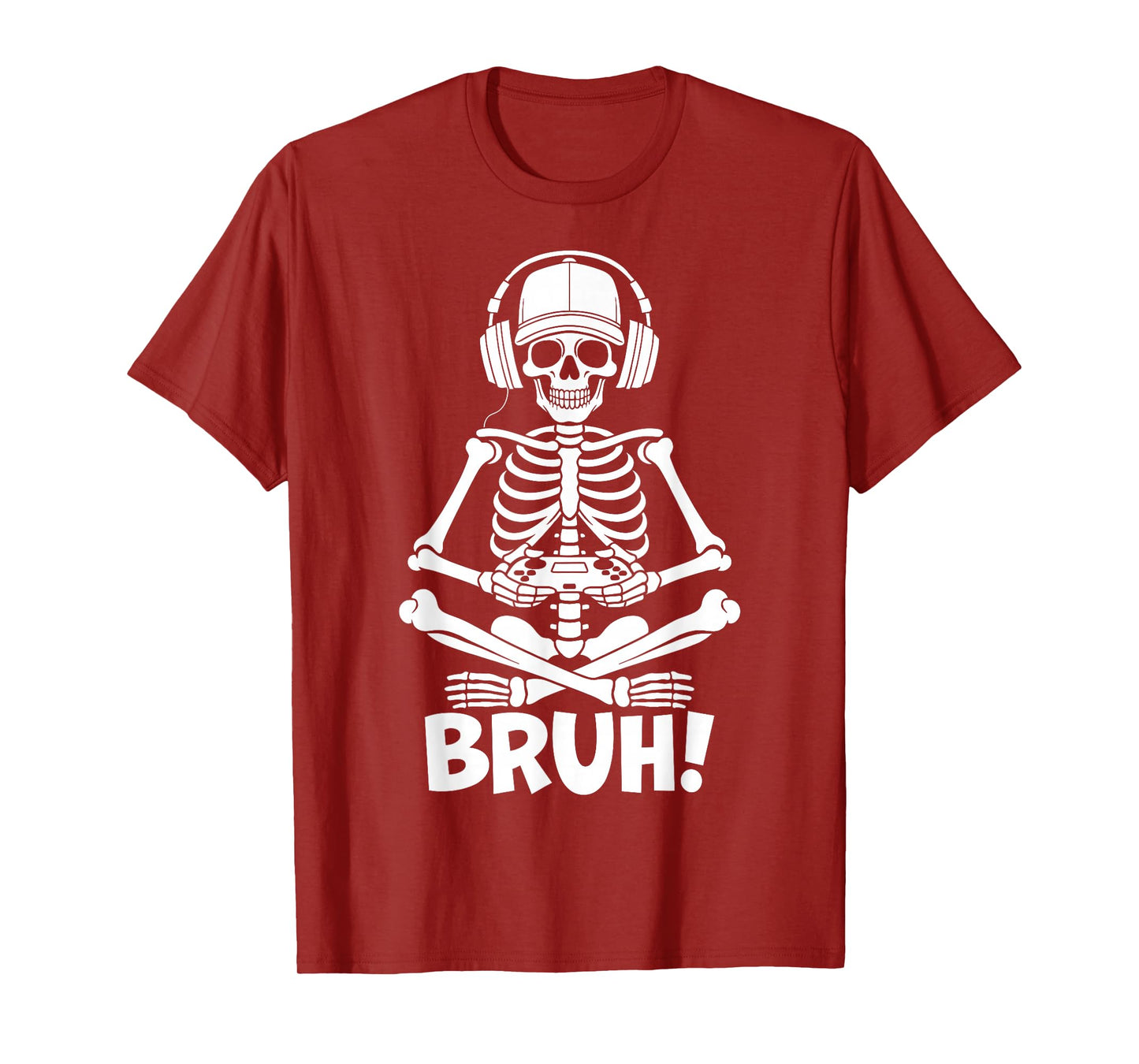 Bruh Skeleton Gamer Halloween Video Gaming Boys Girls Men T-Shirt
