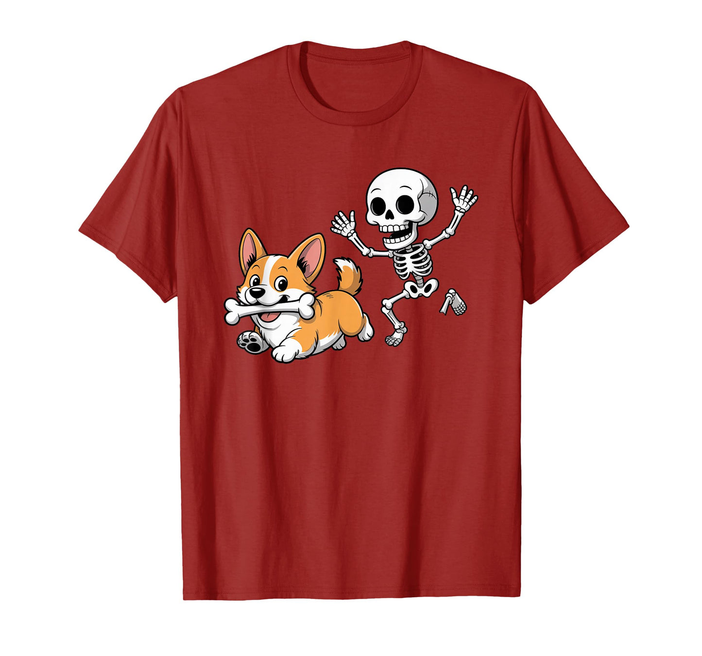 Funny Skeleton Chasing Corgi Halloween Dog Mom Pet Lover T-Shirt